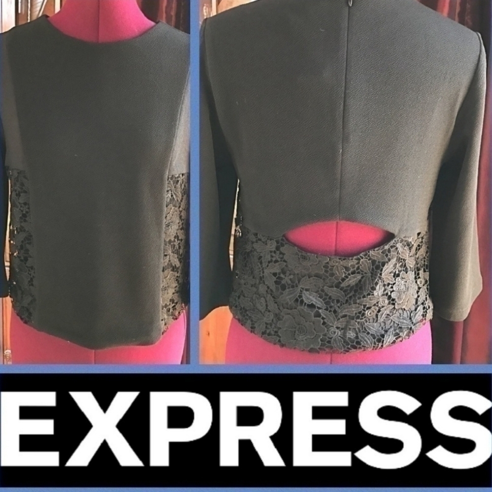 New Express Brand Women's Top Lacey Keyhole Top Various Sizes NWT Black